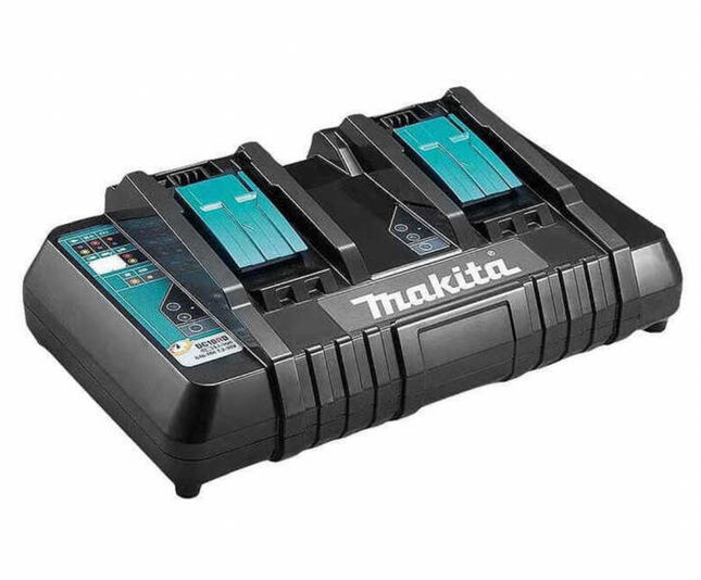 Caricabatterie rapido doppia porta Makita DC18RD per batterie Li-Ion 14,4-18V LXT