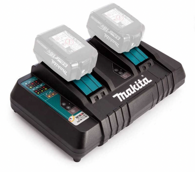 Caricabatterie rapido doppia porta Makita DC18RD per batterie Li-Ion 14,4-18V LXT