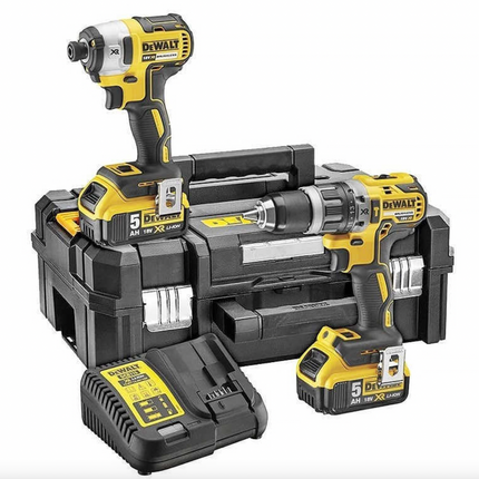 Kit DeWalt 18V XR DCK266P2T – Trapano avvitatore a percussione DCD796 + Avvitatore a impulsi DCF887 (2x5,0 Ah) in valigetta TSTAK