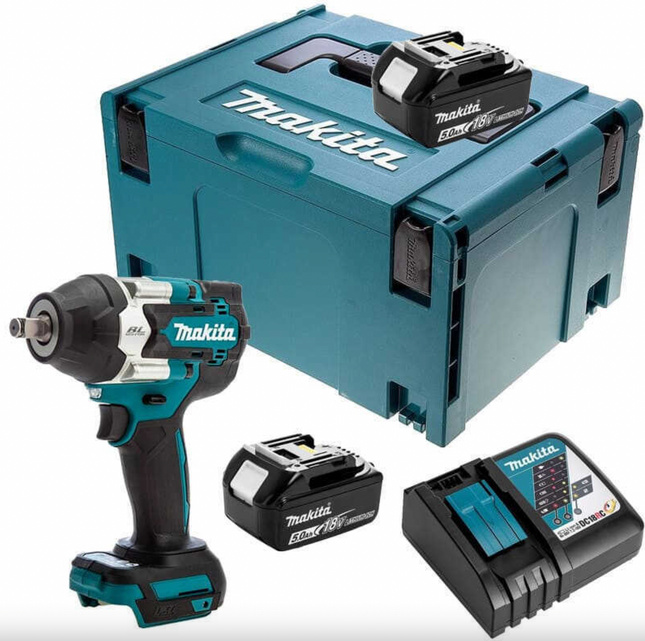 Avvitatore a impulsi Makita DTW700 18V LXT 700 Nm 1/2" – Kit con 2 batterie 5,0 Ah e valigetta MAKPAC